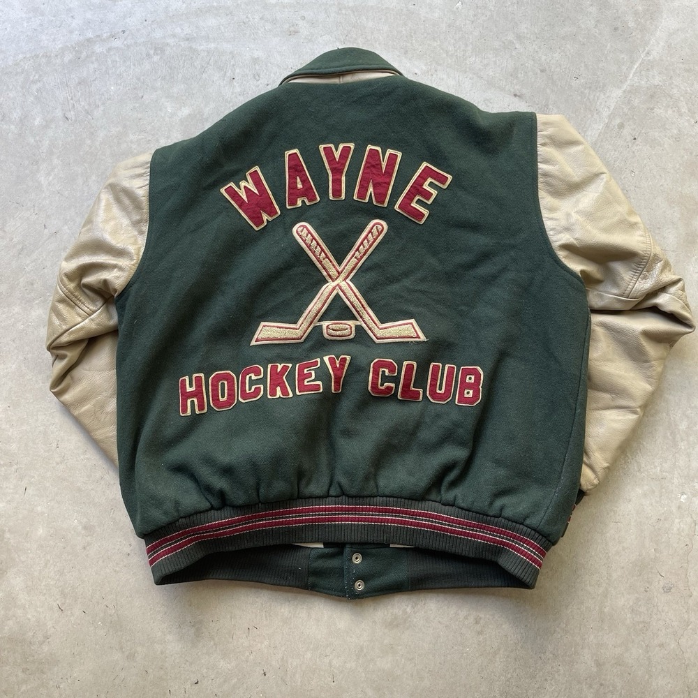 Vintage Wayne Hockey Club Letterman Jacket XL Wool‎ Leather Varsity USA